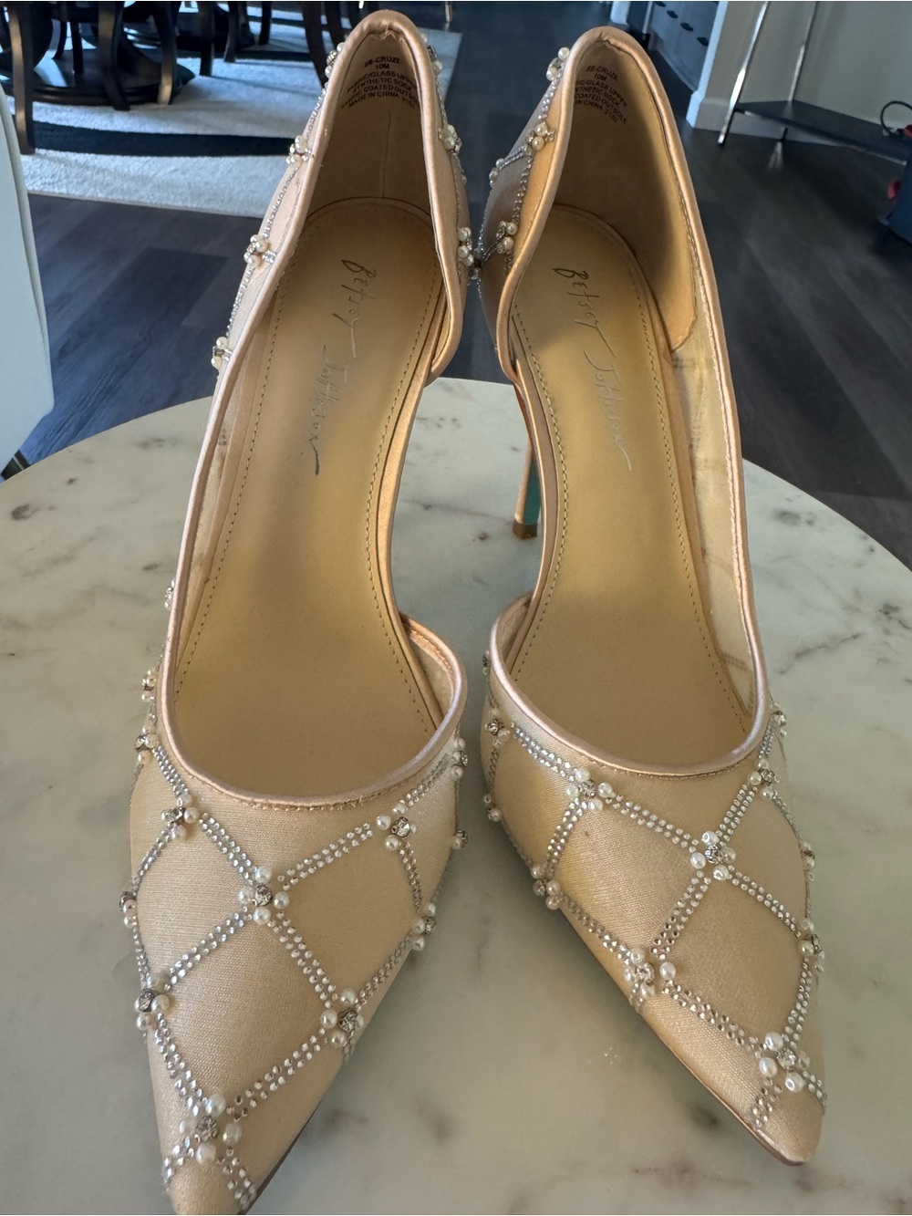 Betsey Johnson Champagne Pearl & Crystal Pointed-Toe Pumps